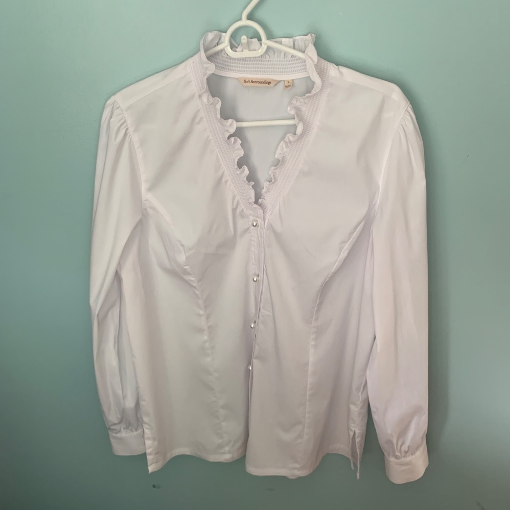 Soft Surroundings White Large Ruffle Button Up Bl… - image 2